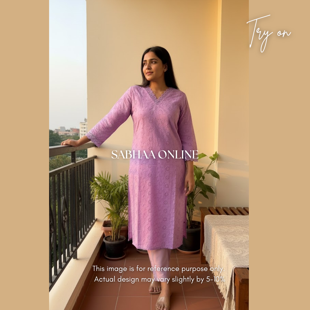 Huda - Lavendar Hakoba cotton kurti pant set - LN 22