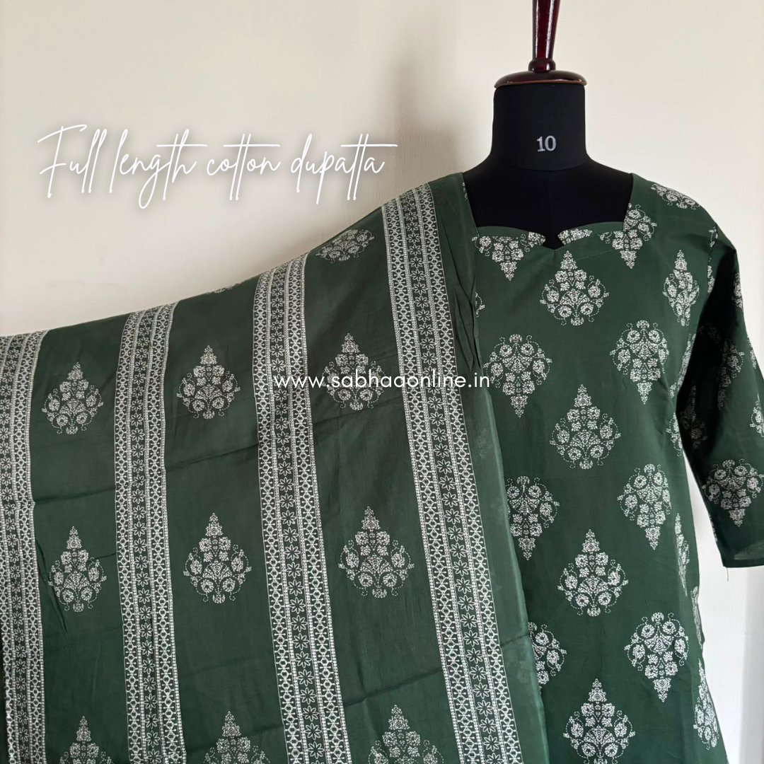 Ridhya - Forest Green Cotton kurti 3pc set with lining - LN 66