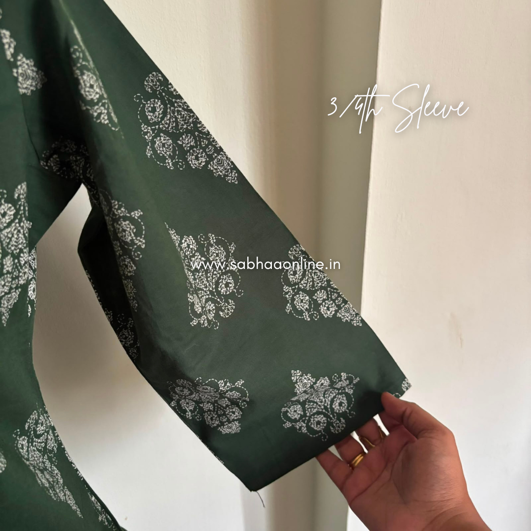 Ridhya - Forest Green Cotton kurti 3pc set with lining - LN 66