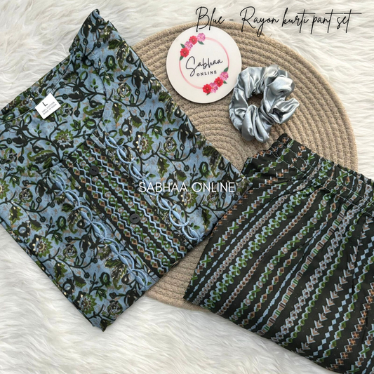 Blue Rayon Kurti pant set