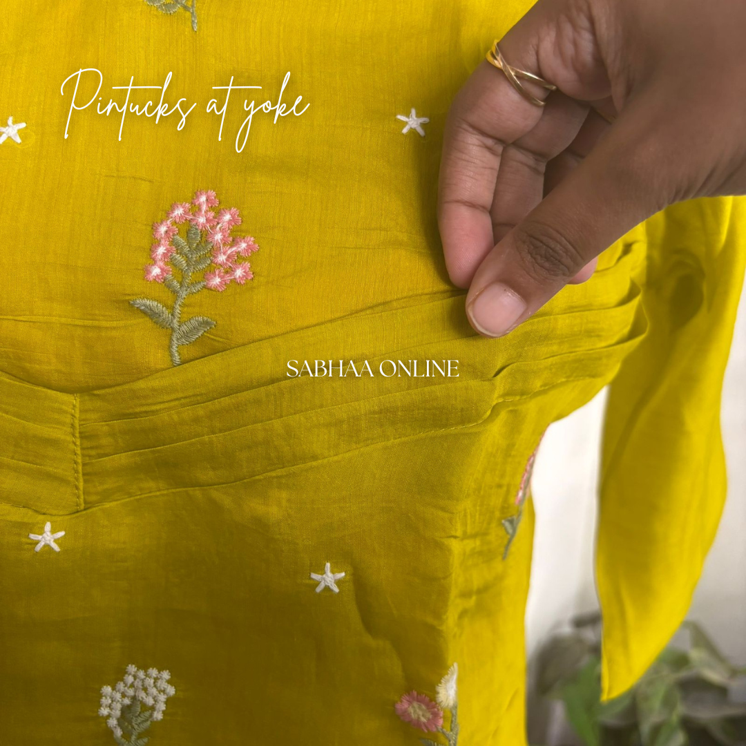 Maithreyi - Lemon Yellow Premium Mul Chanderi Kurti 3pc set with lining (Slim fit)