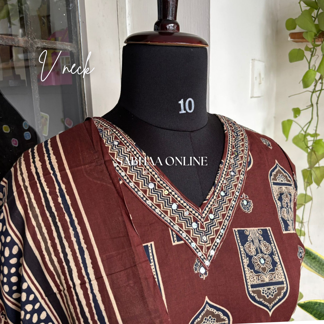 Aalam - Deep Brown Cotton Kurti 3pc set