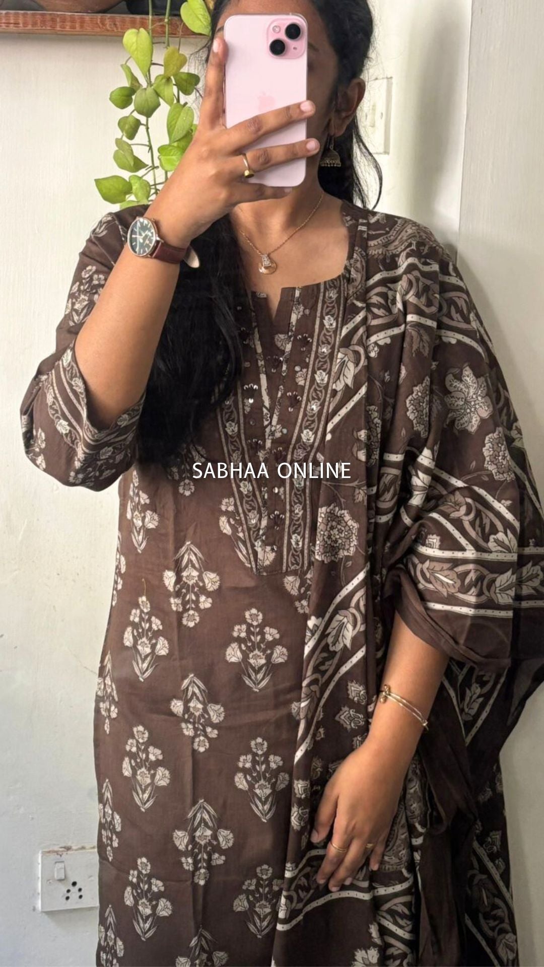 Sloka - Bistre Brown Cotton Kurti 3pc set