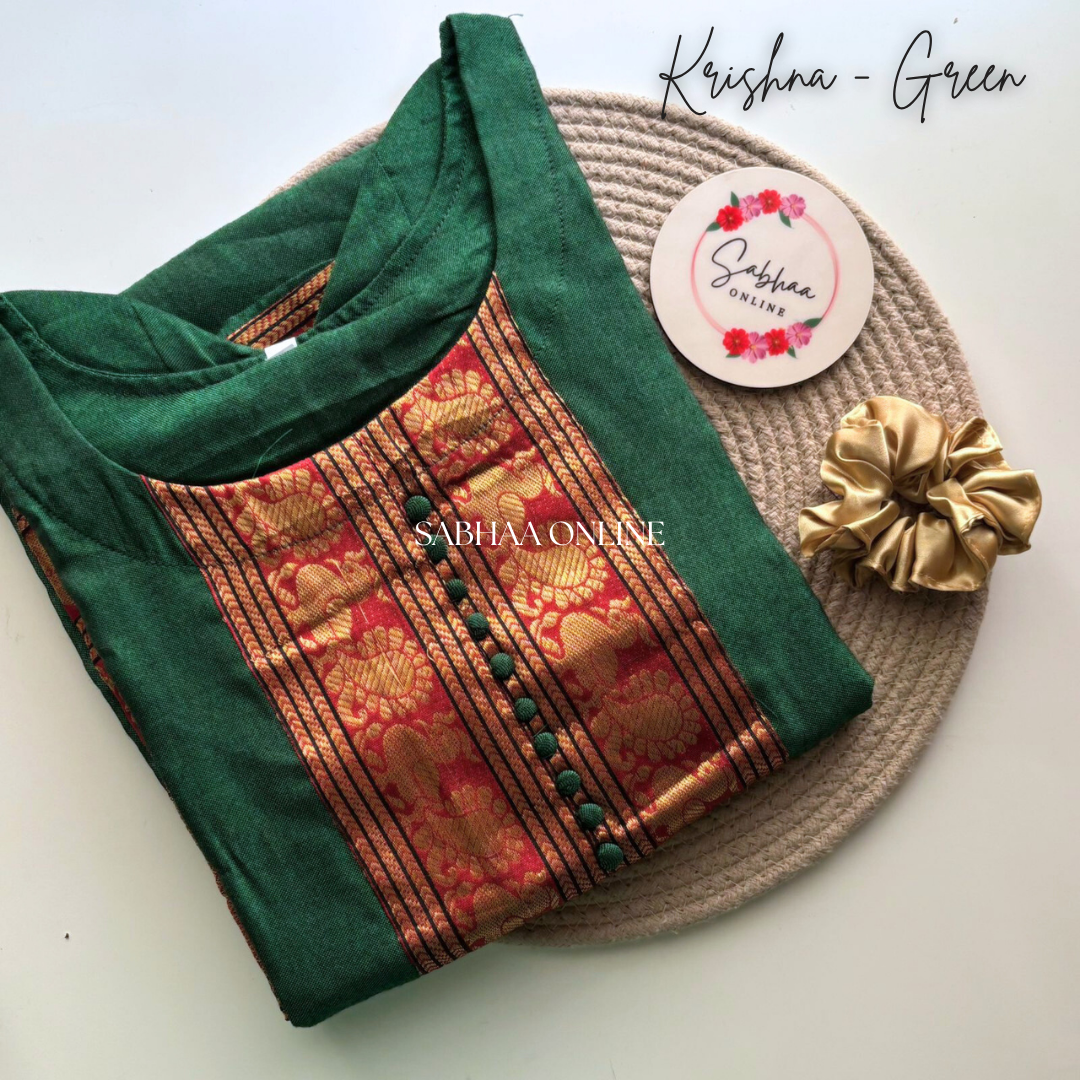 Krishna - Green Narayanpet Linen Chanderi Kurti with lining - LN12