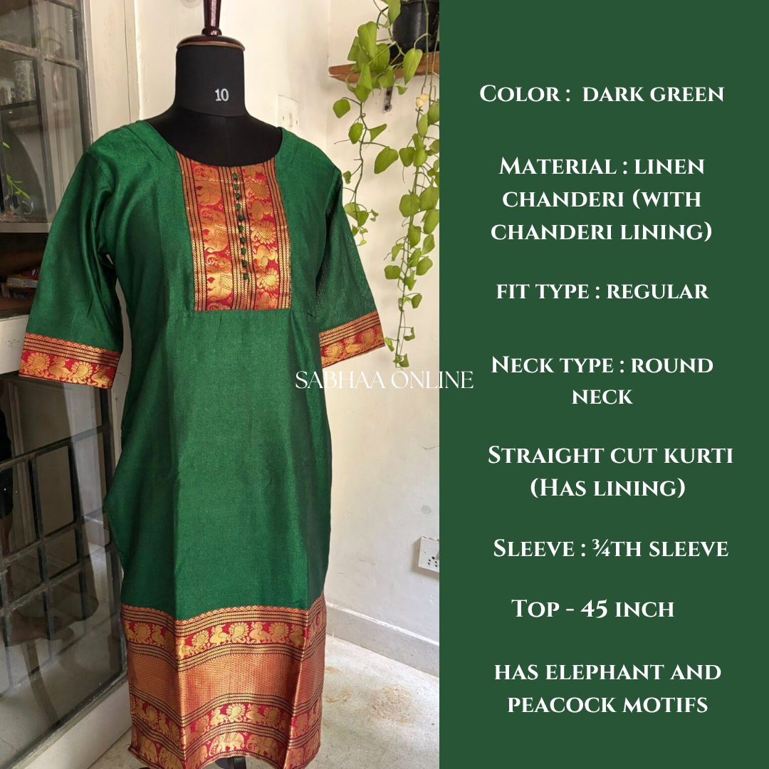 Krishna - Green Narayanpet Linen Chanderi Kurti with lining - LN12