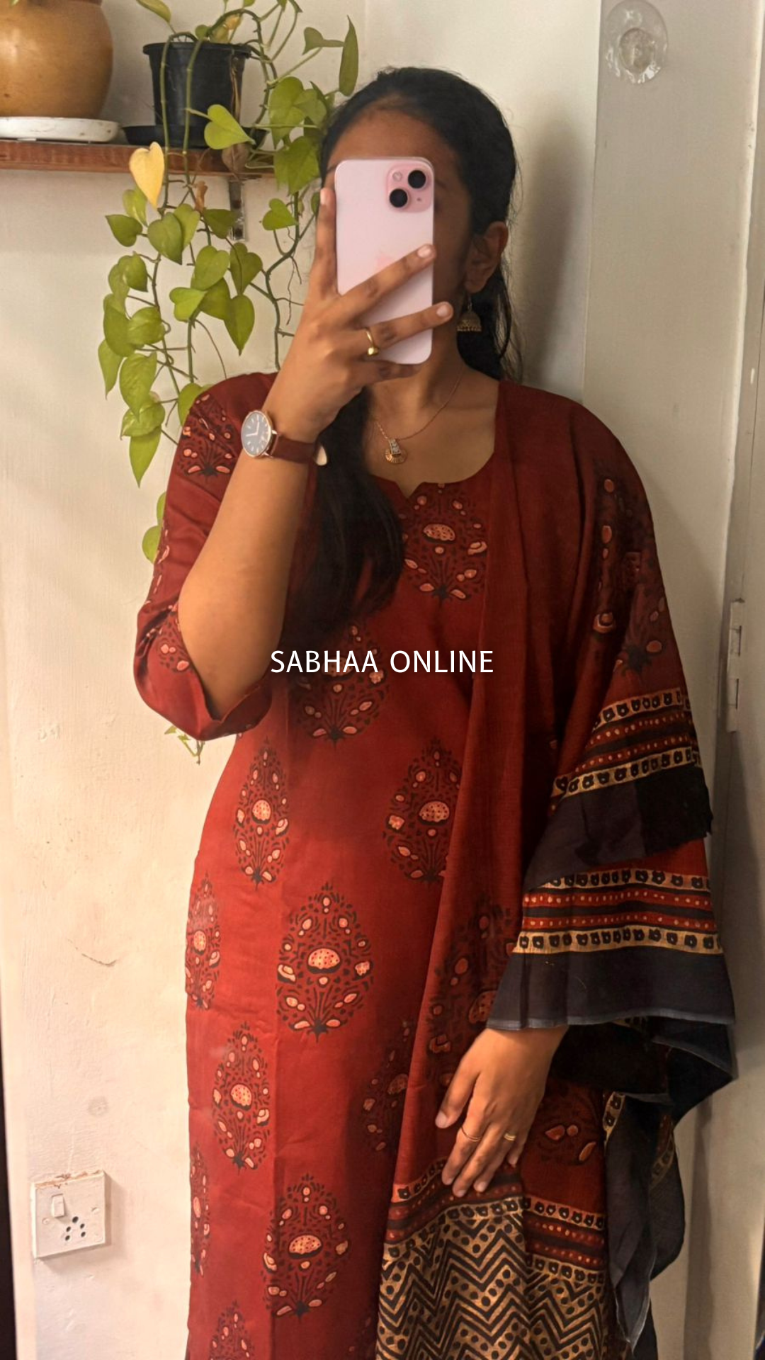 Ridhi - Barn red Cotton Kurti 3pc set with lining