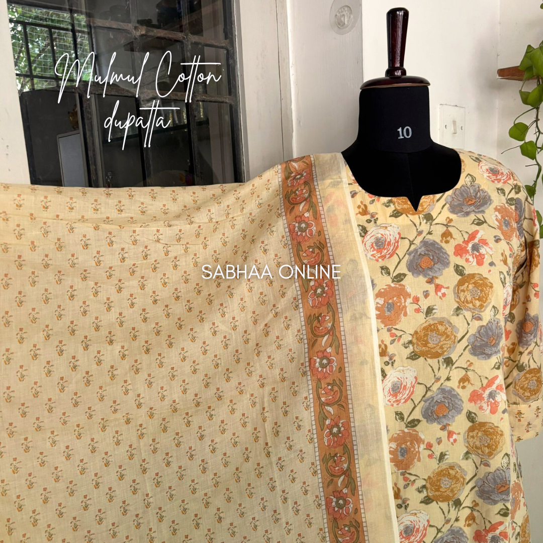 Benny - Butter Yellow Cotton Kurti 3pc set with lining - LN14