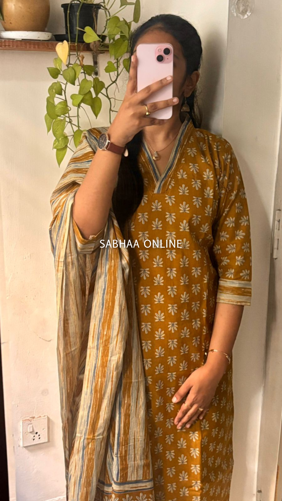 Manasa - Mustard Yellow Cotton kurti 3pc set with lining