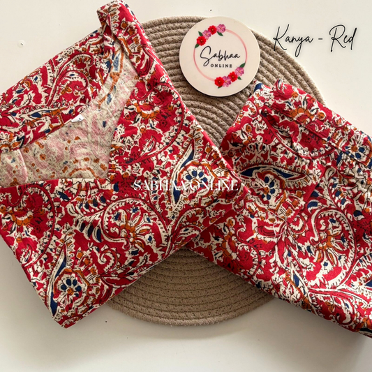 Kanya - Red Kalamkari Cotton Anarkali Coord set - LN 47