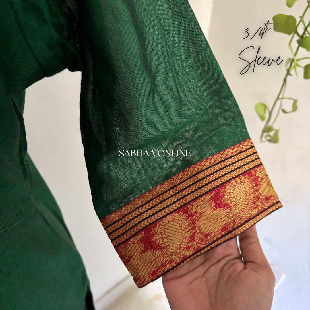 Krishna - Green Narayanpet Linen Chanderi Kurti with lining - LN12