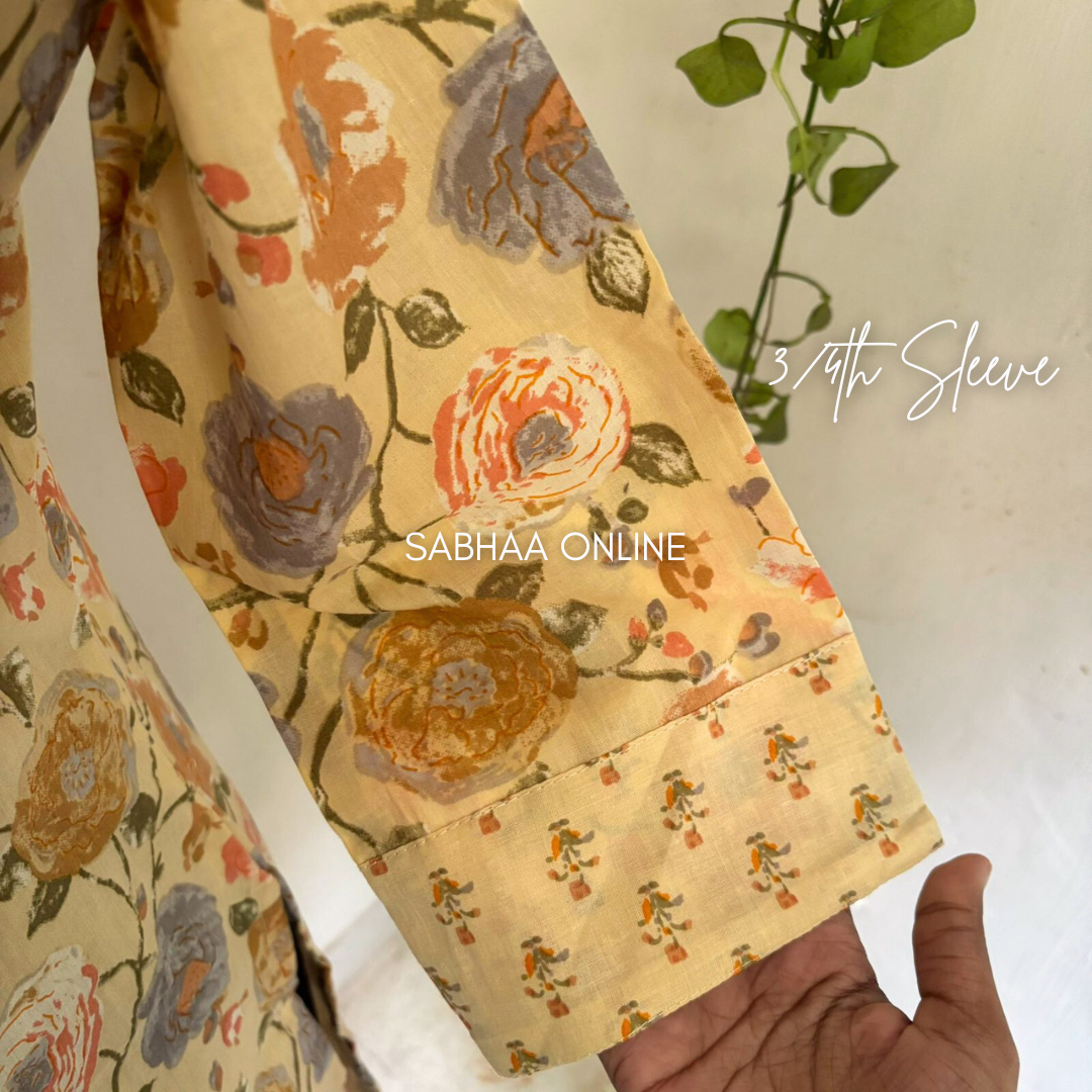 Benny - Butter Yellow Cotton Kurti 3pc set with lining - LN14