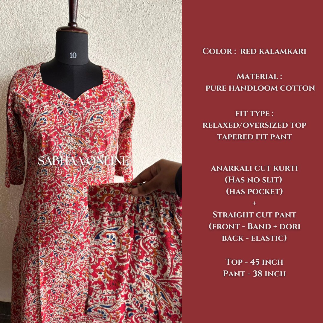 Kanya - Red Kalamkari Cotton Anarkali Coord set - LN 47