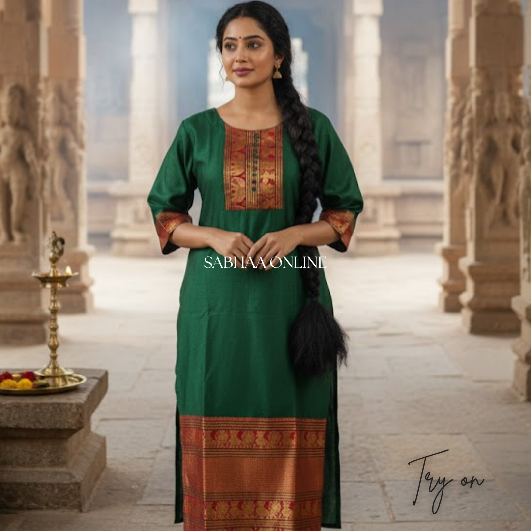 Krishna - Green Narayanpet Linen Chanderi Kurti with lining - LN12
