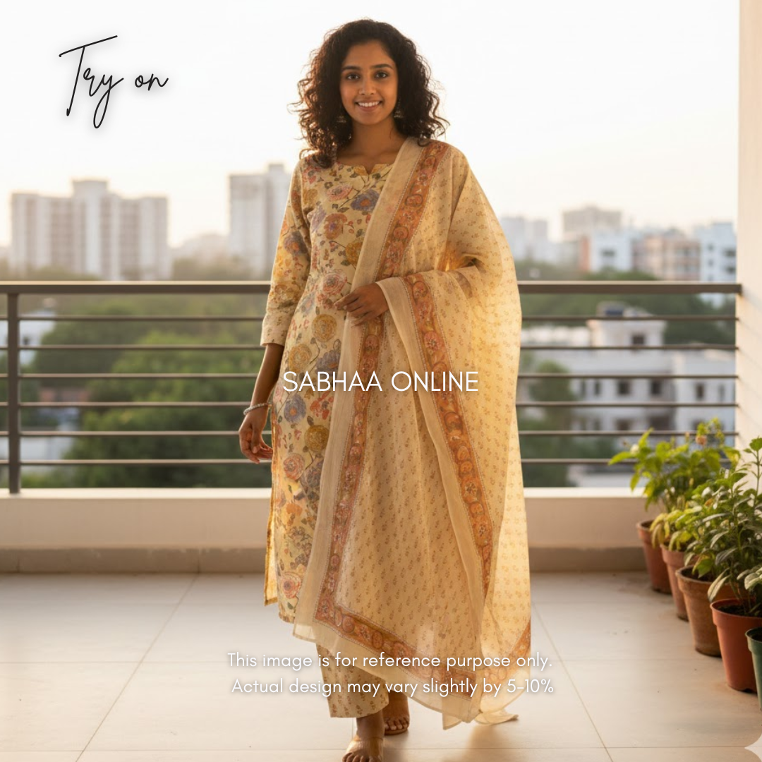 Benny - Butter Yellow Cotton Kurti 3pc set with lining - LN14