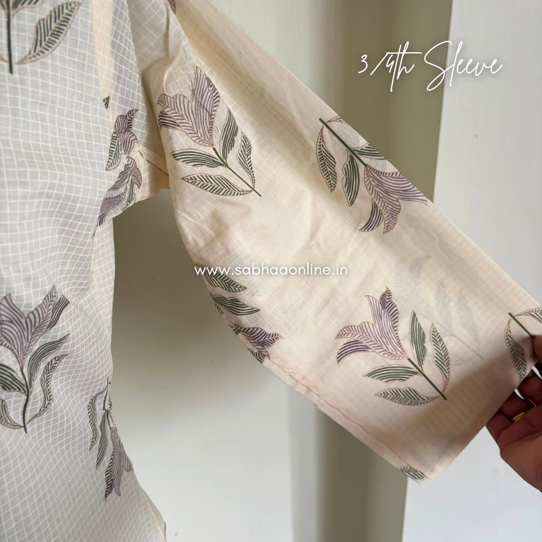 Imra - Off white and mauve cotton kurti 3pc set with lining - LN 66