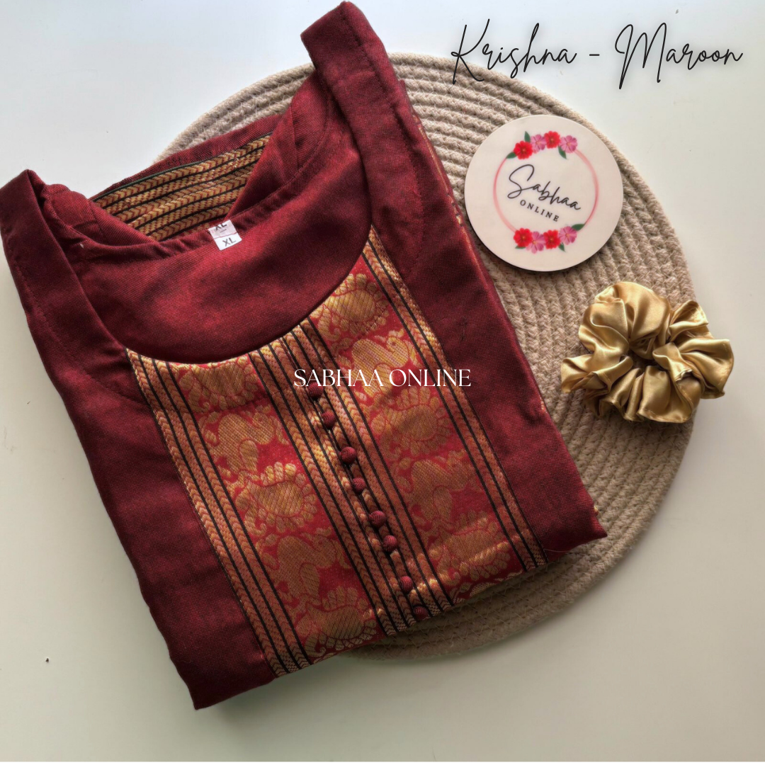 Krishna - Green Narayanpet Linen Chanderi Kurti with lining -LN12