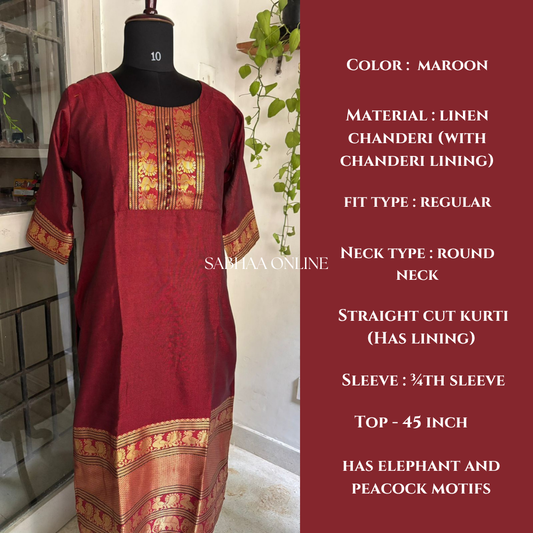 Krishna - Green Narayanpet Linen Chanderi Kurti with lining -LN12