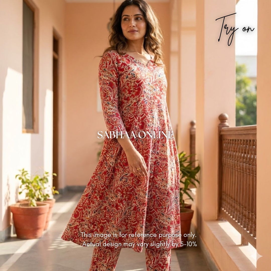 Kanya - Red Kalamkari Cotton Anarkali Coord set - LN 47