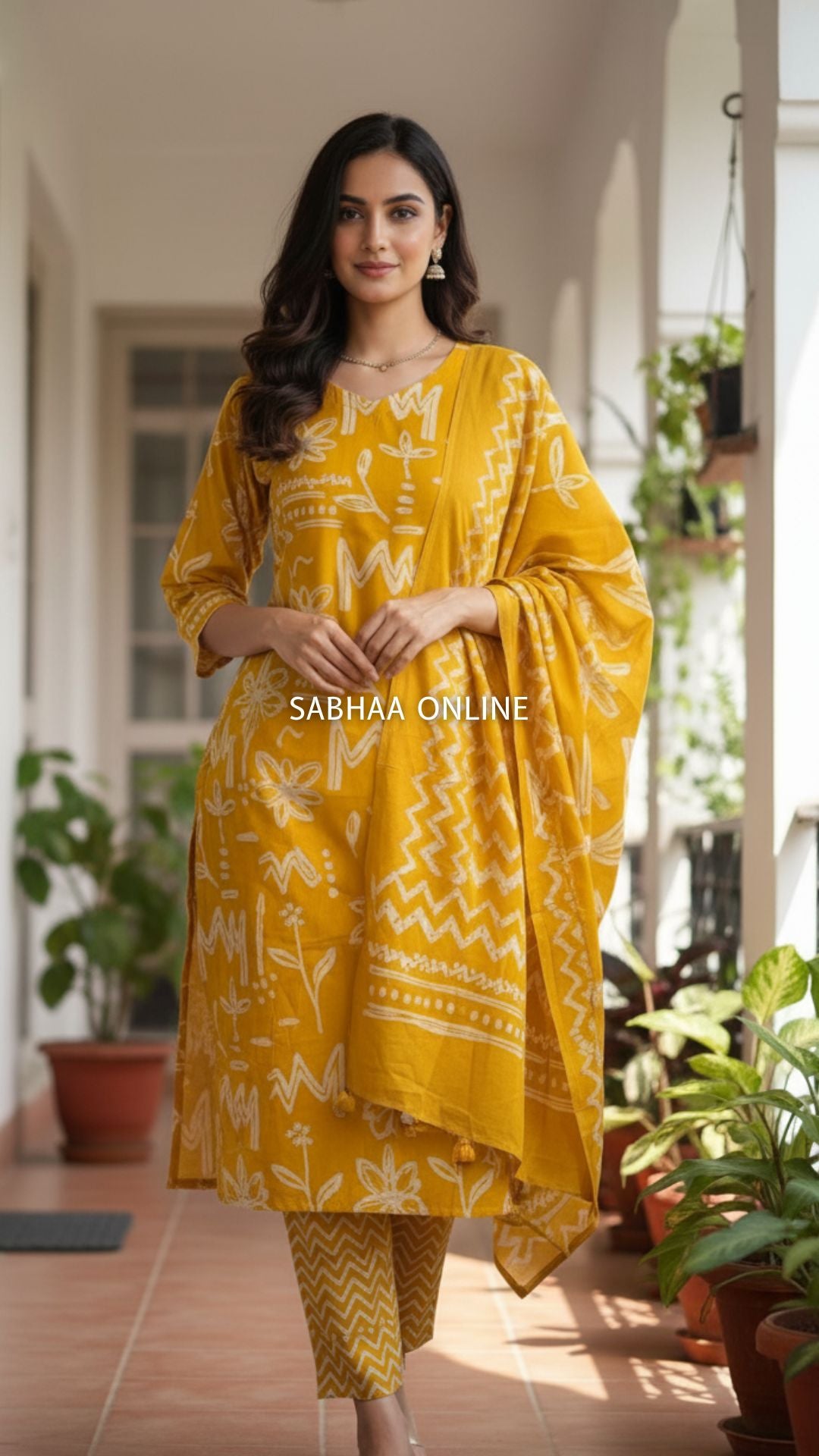 Emma - Mustard Yellow Cotton kurti 3pc set with lining- LN6