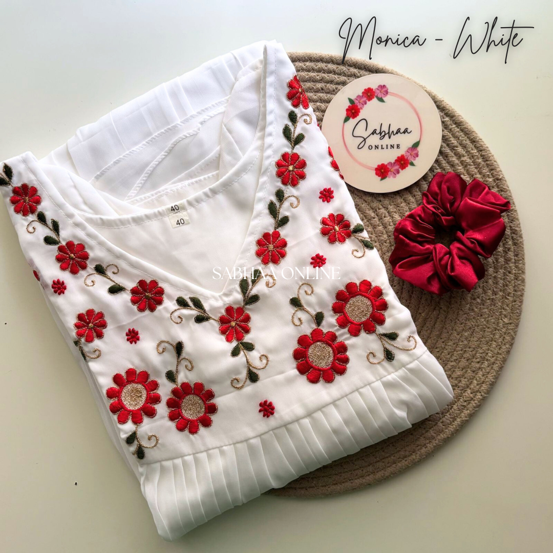 Monica - White Embroidered Georgette Anarkali kurti with lining - LN 16