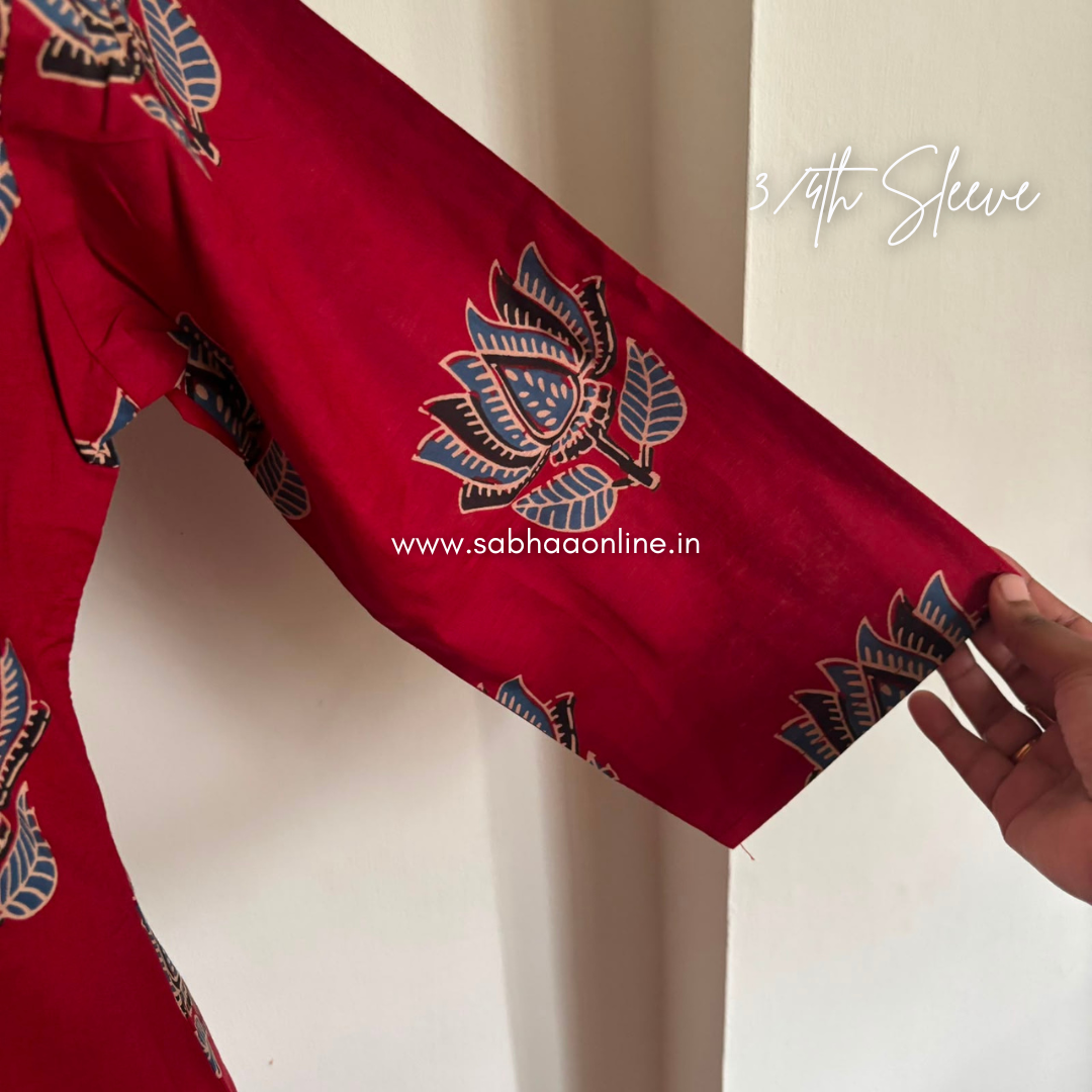 Vaijantha - Red Lotus Cotton kurti 3pc set with lining - LN 66