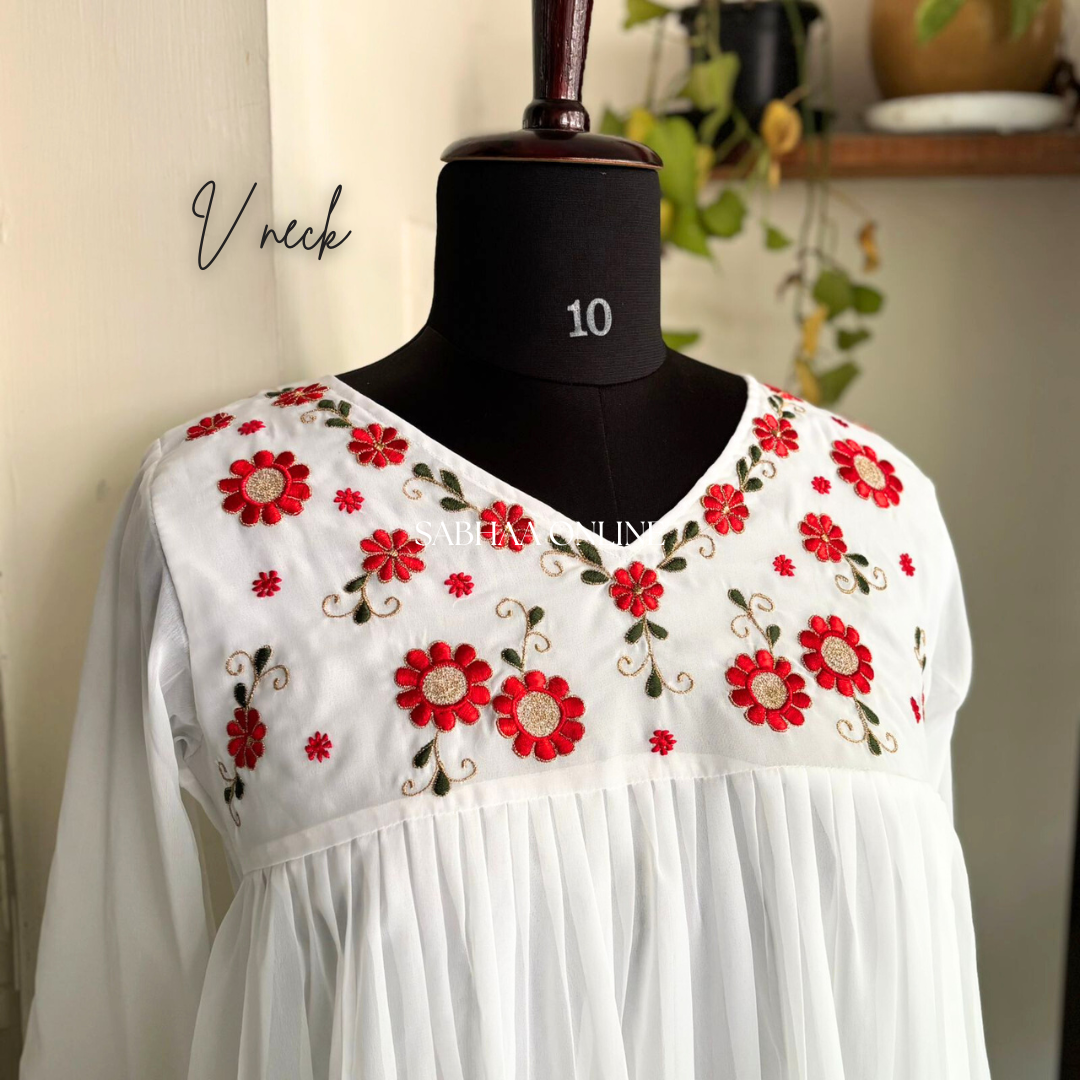 Monica - White Embroidered Georgette Anarkali kurti with lining - LN 16