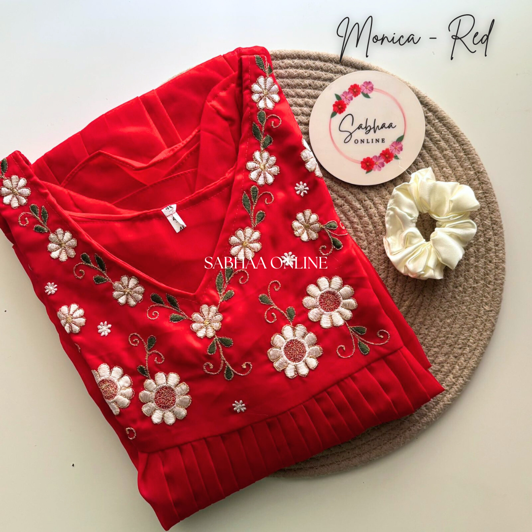 Monica - Red Embroidered Georgette Kurti with lining - LN 16