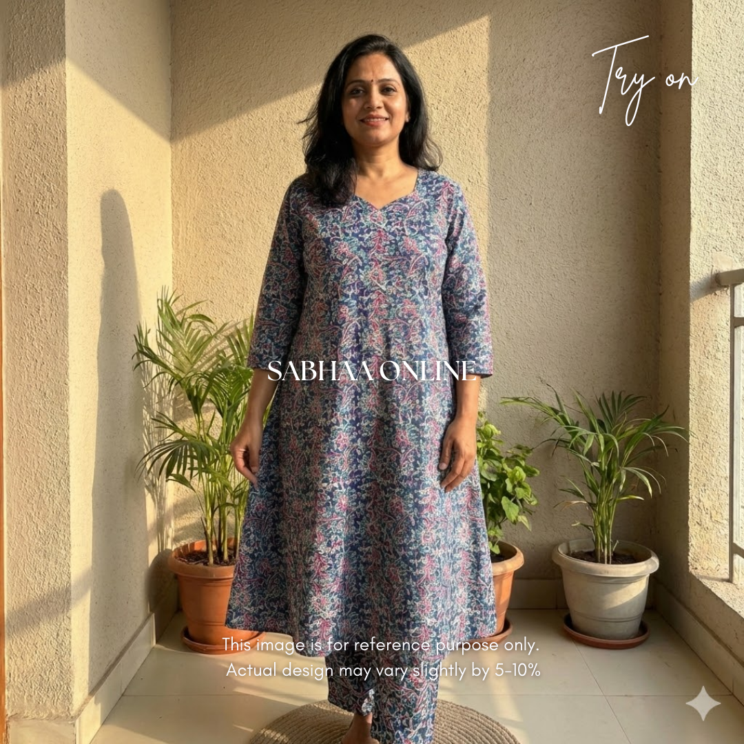 Kanya - Blue  Kalamkari Cotton Anarkali Coord set - LN 47