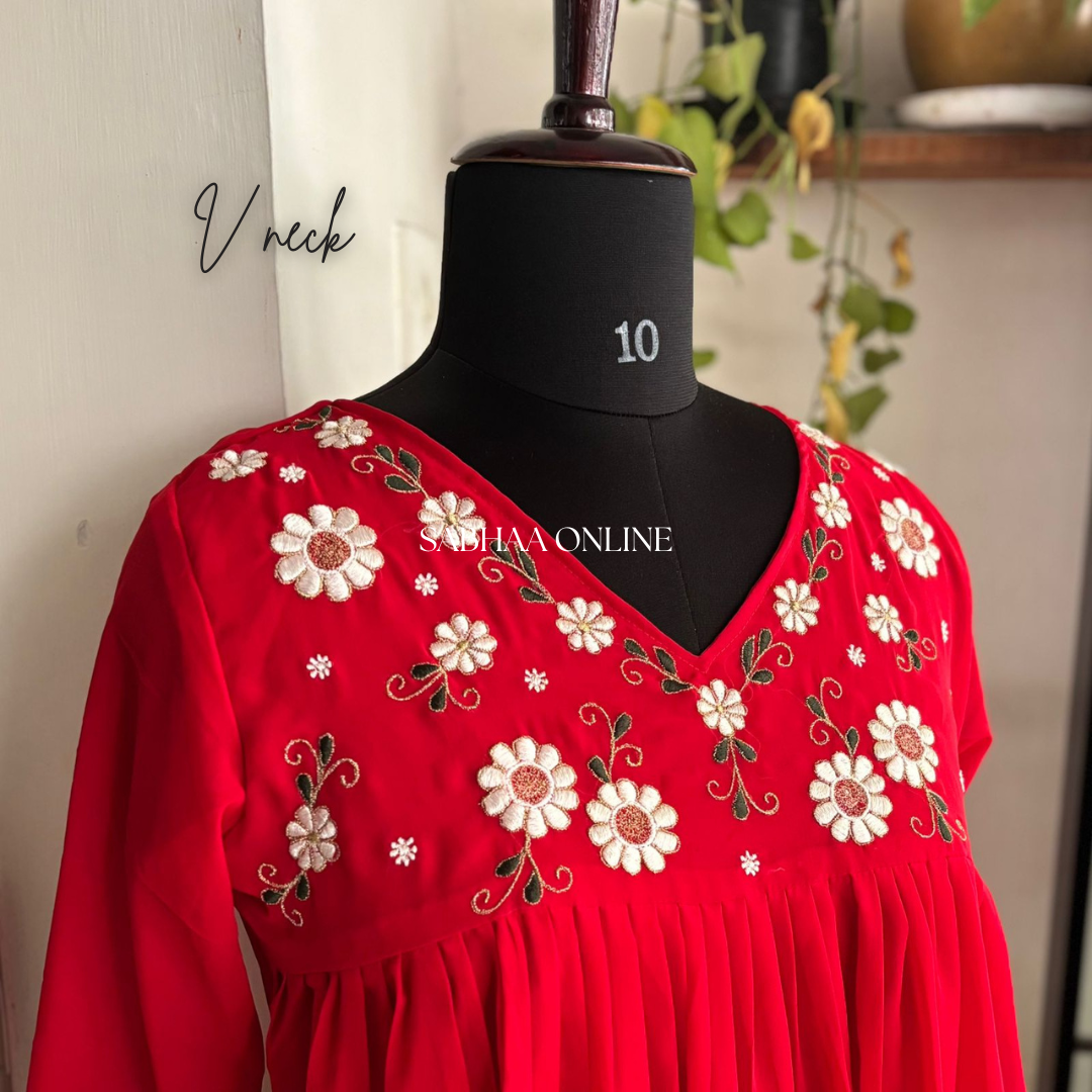 Monica - Red Embroidered Georgette Kurti with lining - LN 16