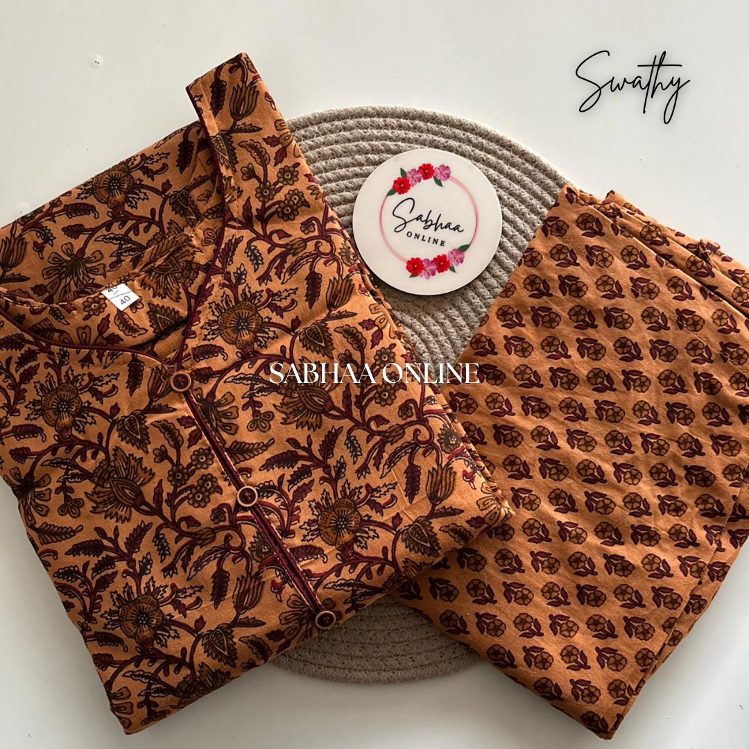 Swathy - Coral Orange Cotton Coord set with lining - LN 29