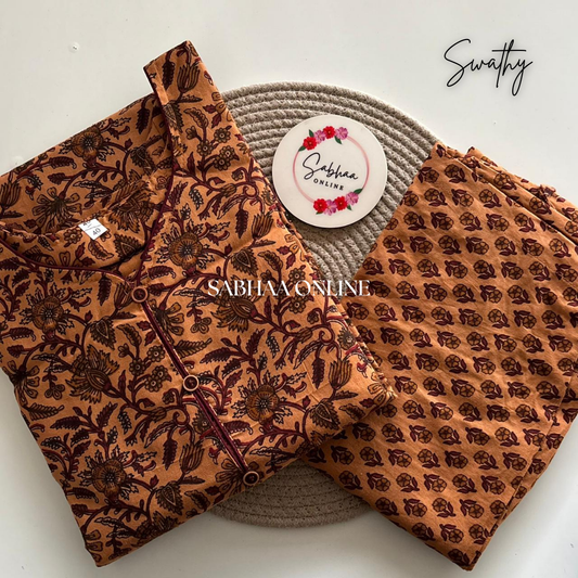 Swathy - Coral Orange Cotton Coord set with lining - LN 29