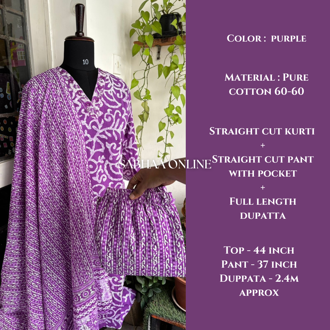 Shibuya - Purple Cotton Kurti 3pc set