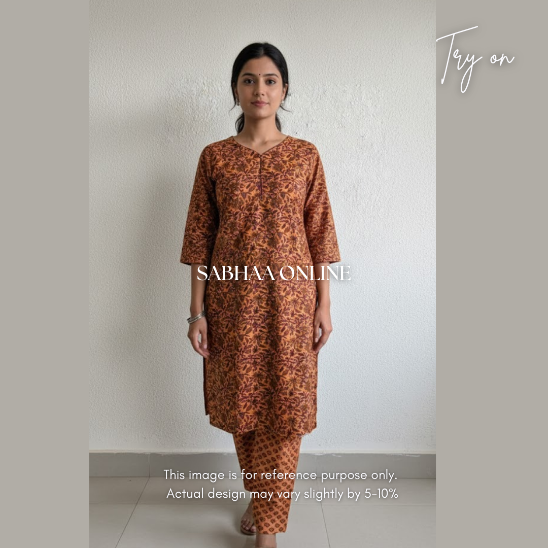 Swathy - Coral Orange Cotton Coord set with lining - LN 29