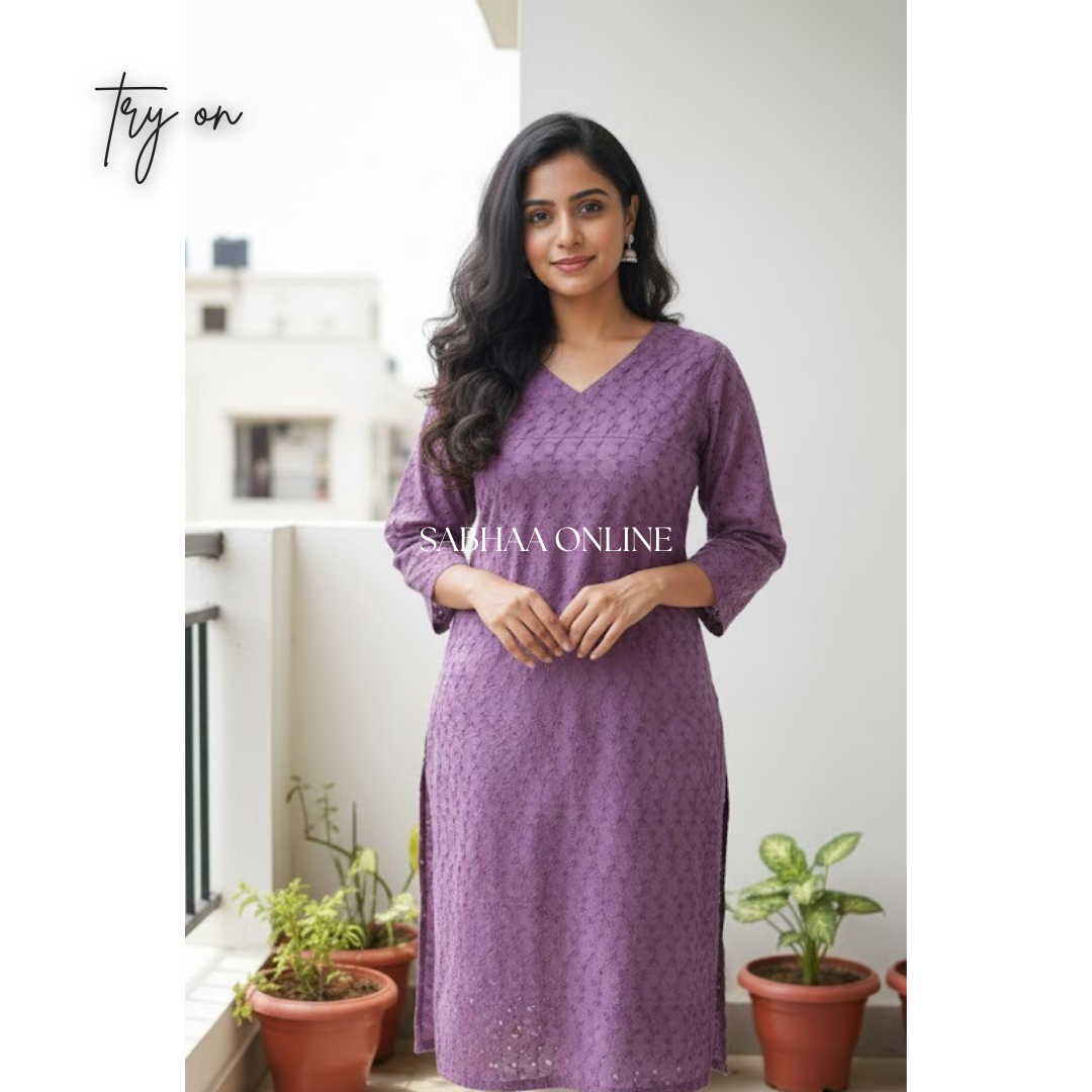 Isha - Lavendar Hakoba Cotton kurti with lining (Only in size 36) - LN17