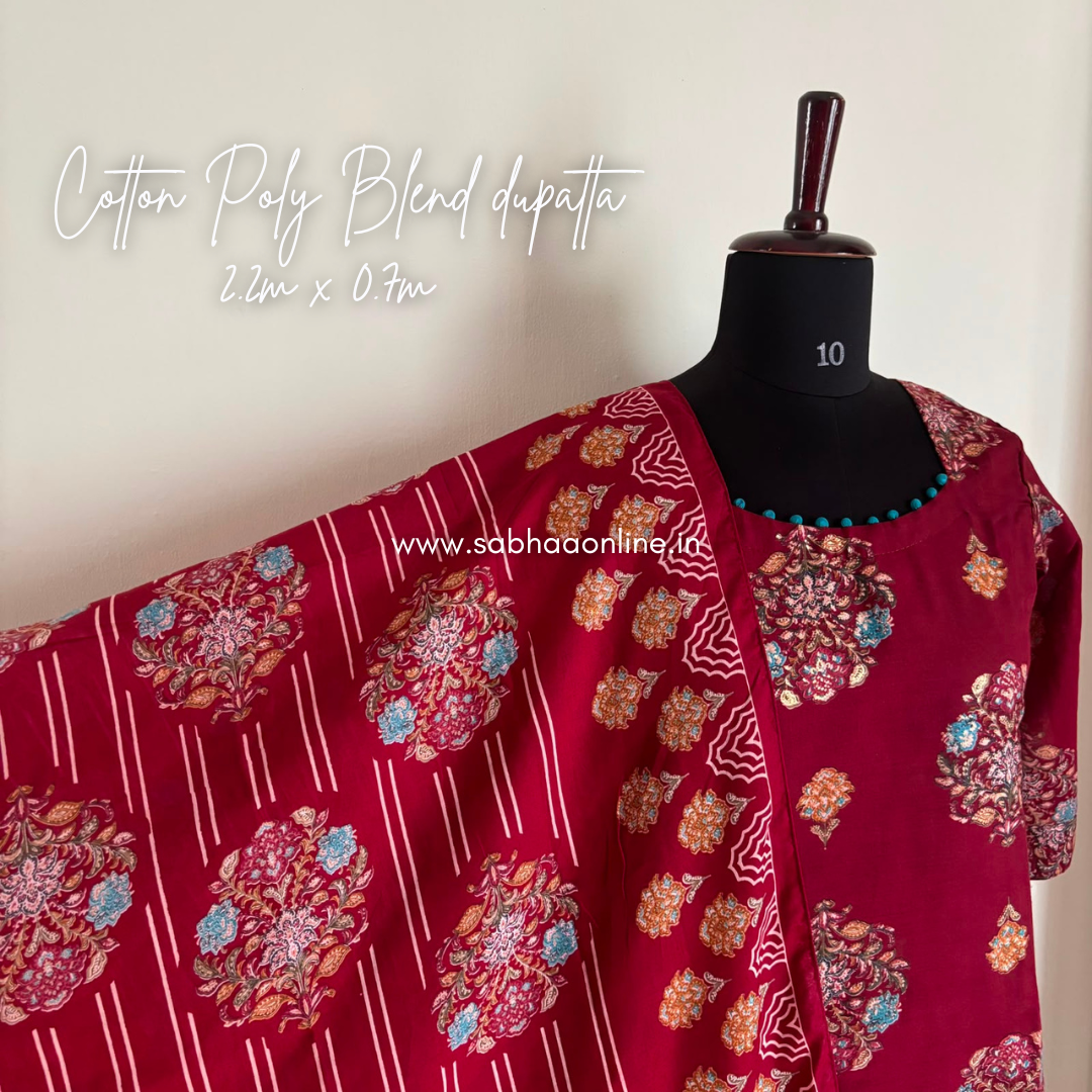 Tasneem - Maroon Poly Cotton blend kurti 3pc set with lining - LN 67