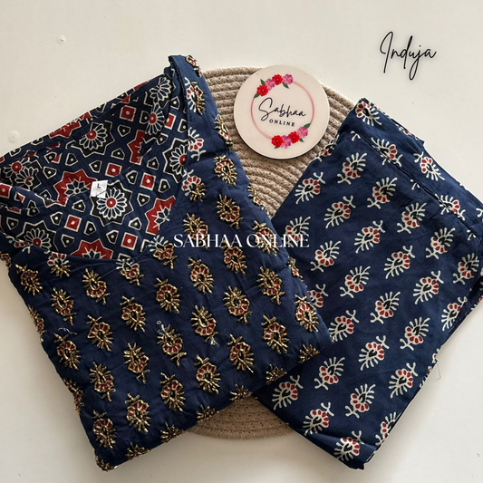 Induja - Navy Blue Ajrakh Cotton Coord set with lining - LN 29