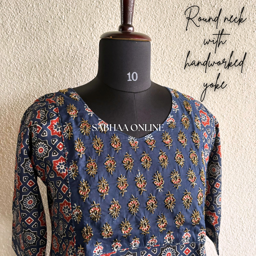 Induja - Navy Blue Ajrakh Cotton Coord set with lining - LN 29