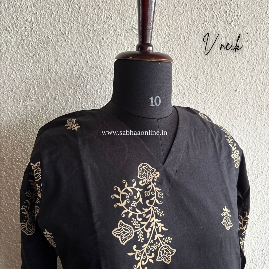 Alka - Black and Beige Cotton kurti 3pc set with lining - LN 26