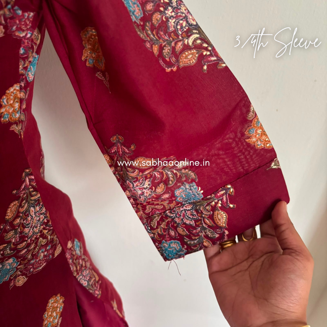 Tasneem - Maroon Poly Cotton blend kurti 3pc set with lining - LN 67
