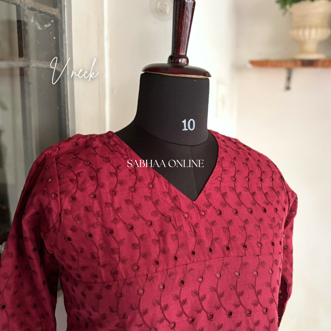 Isha - Maroon Hakoba Cotton kurti with lining - LN 17