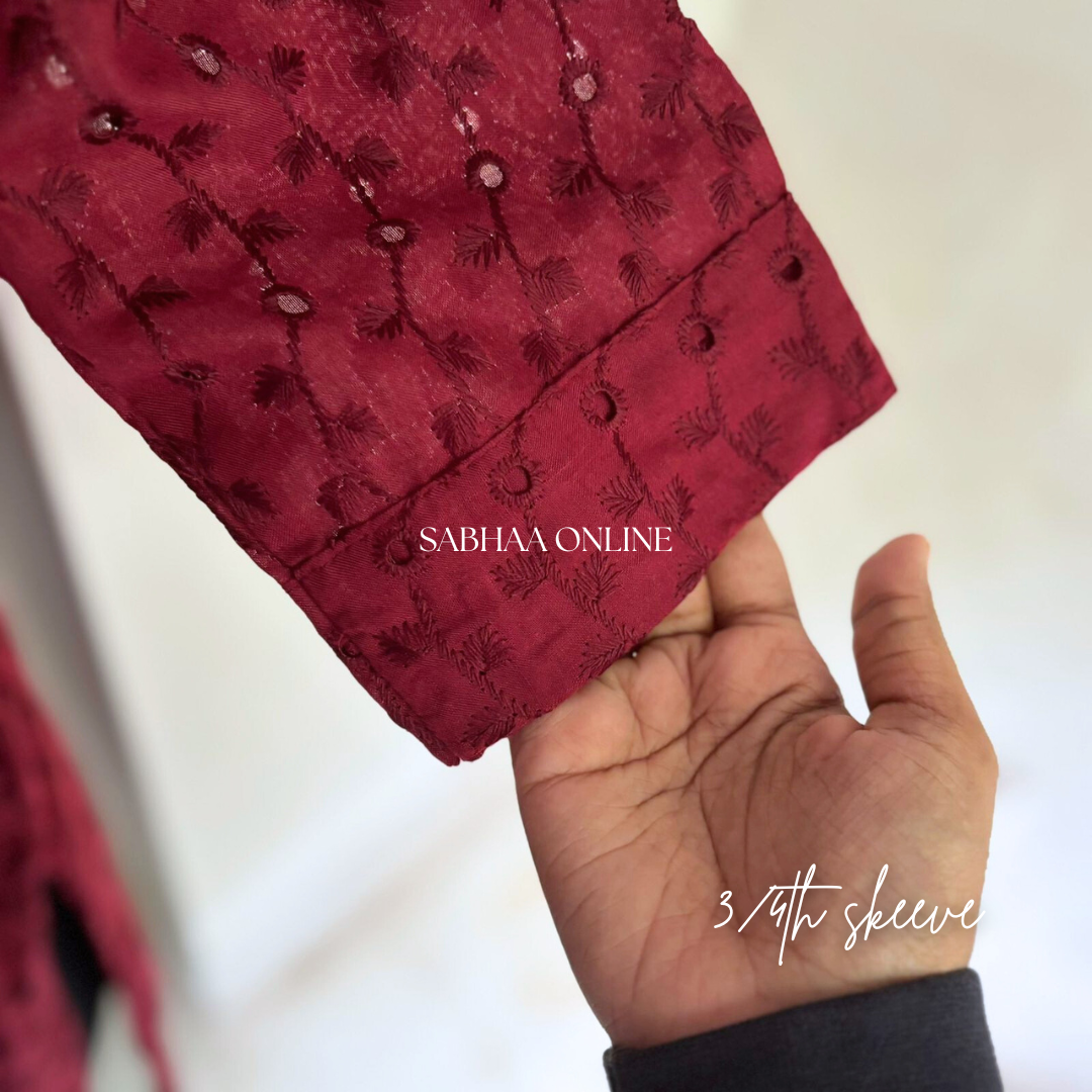Isha - Maroon Hakoba Cotton kurti with lining - LN 17