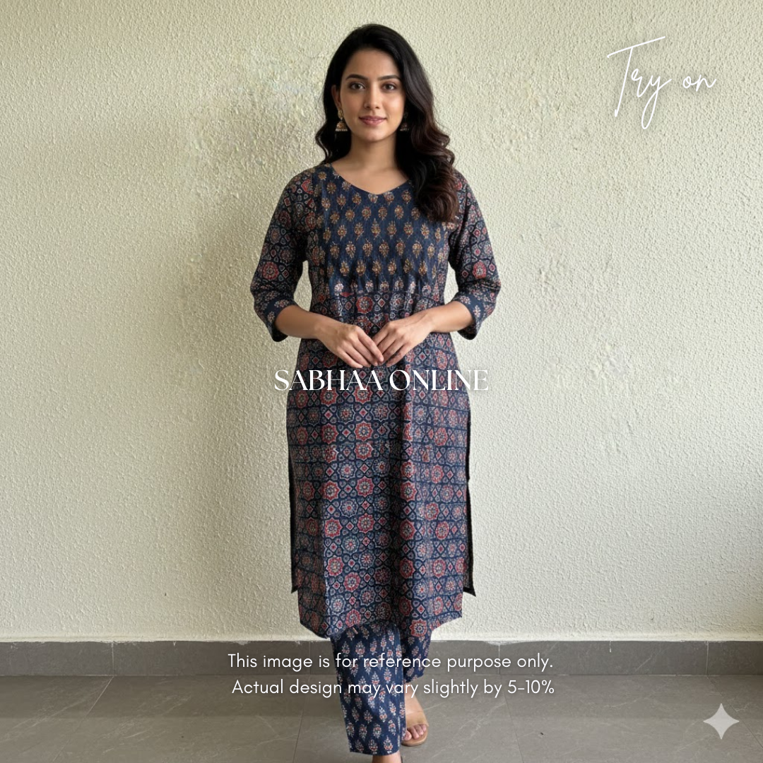 Induja - Navy Blue Ajrakh Cotton Coord set with lining - LN 29