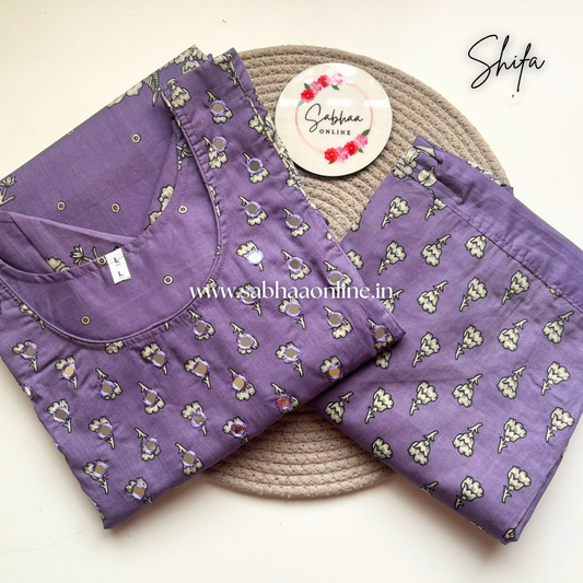 Shifa - Lavendar Cotton coord set with lining - LN 38