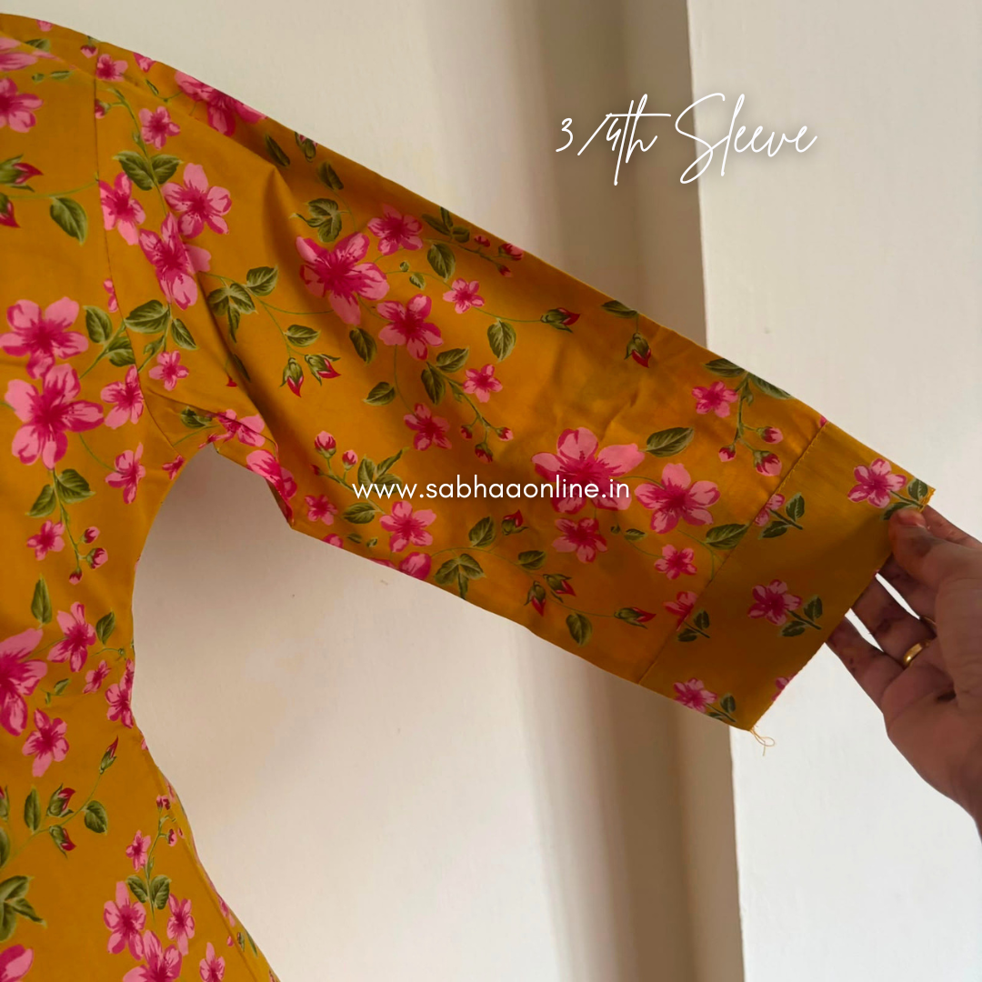 Phool - Golden Yellow and pink Cotton kurti 3pc set with lining - LN 68