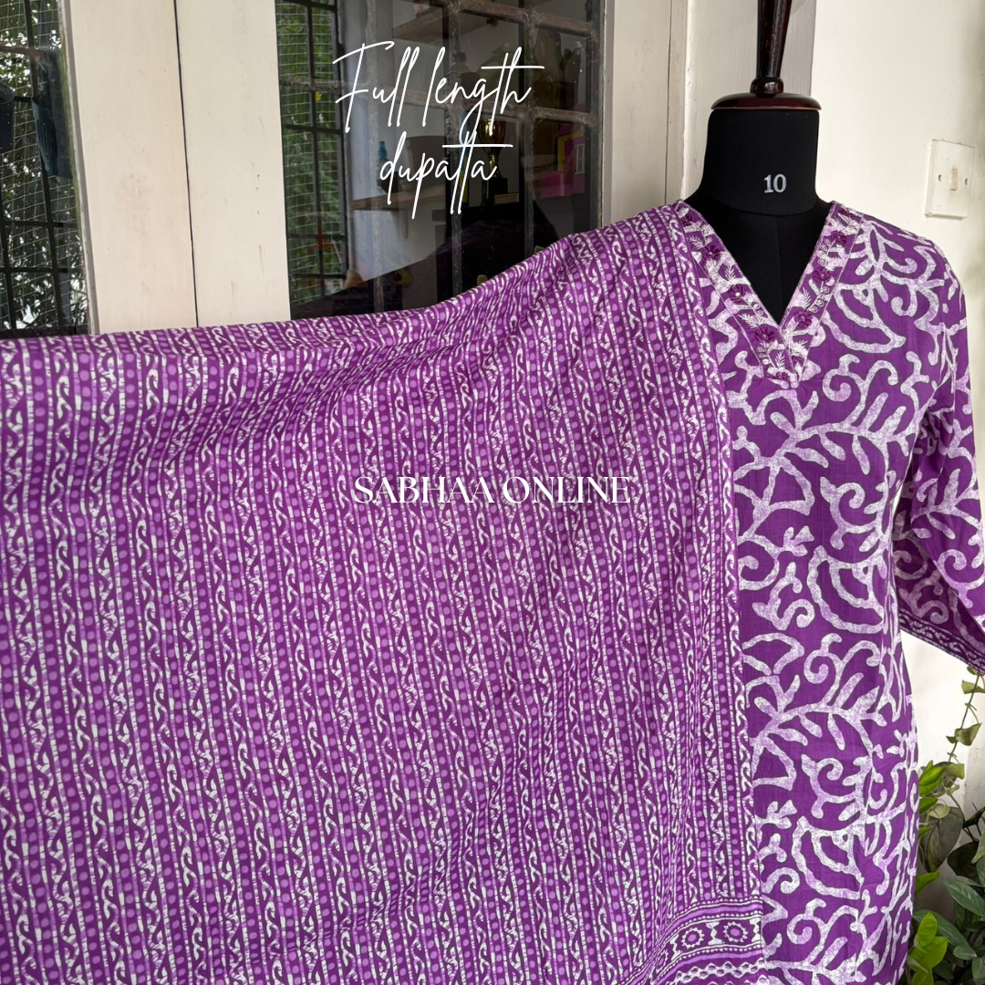 Shibuya - Purple Cotton Kurti 3pc set
