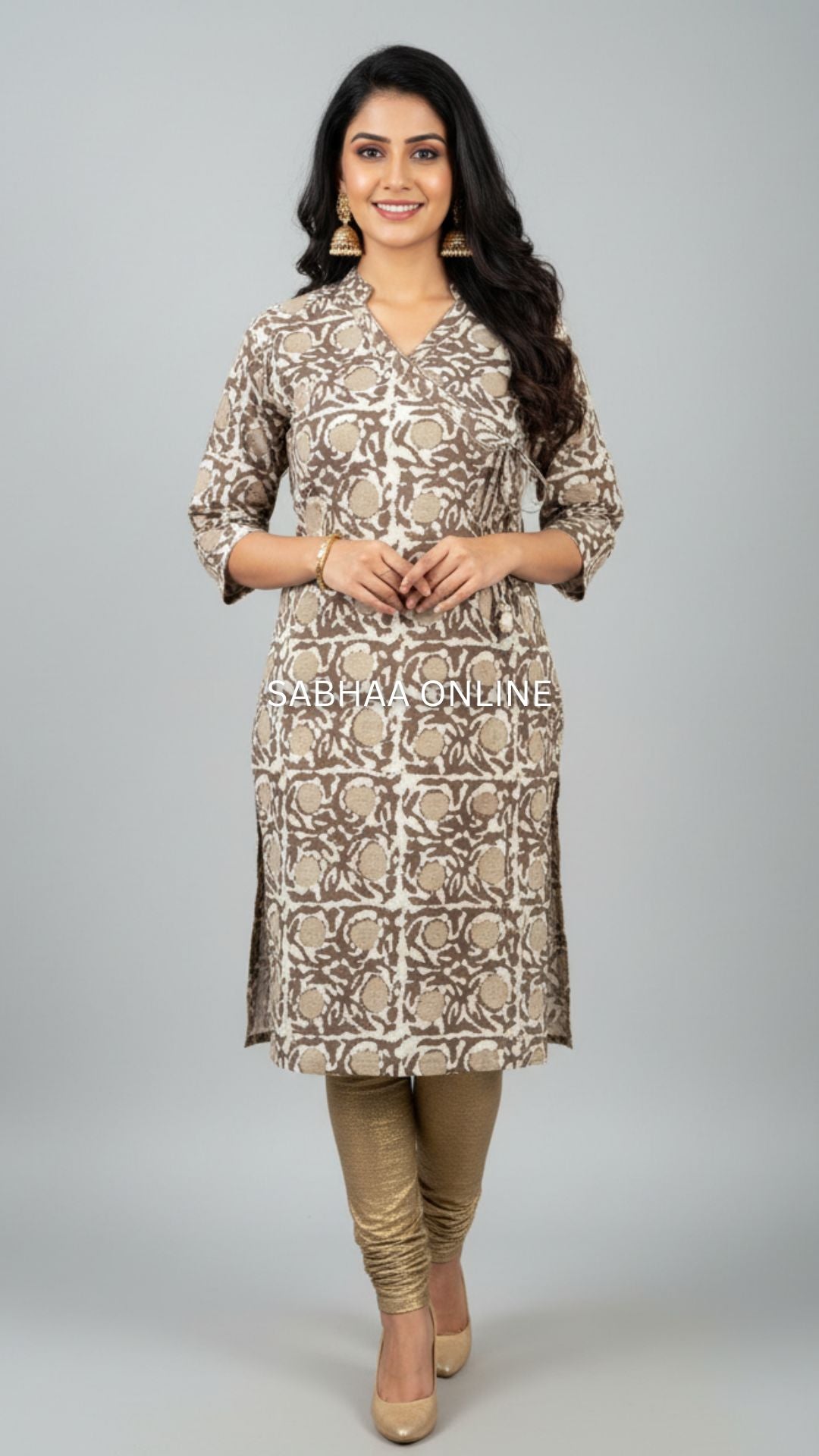 White and Grey Dabu Cotton Kurti
