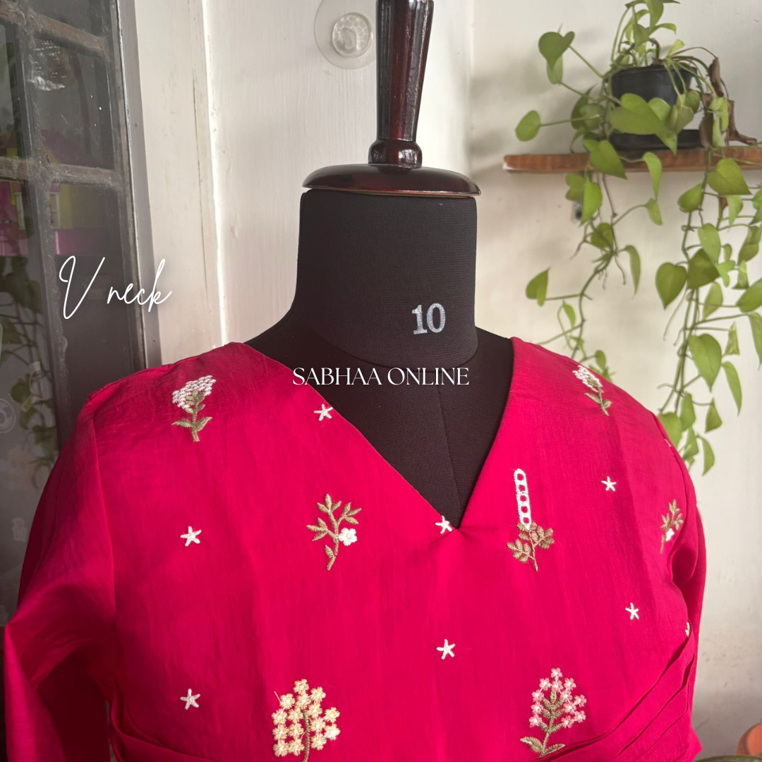 Maithreyi - Rani Pink Premium Mul Chanderi Kurti 3pc set with lining (Slim fit)