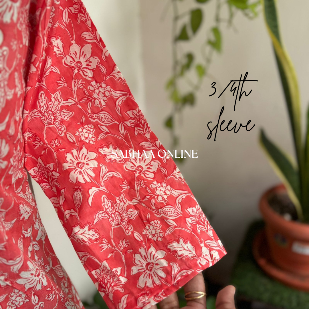 Agastya - Coral red Aline Kurti 3pc set