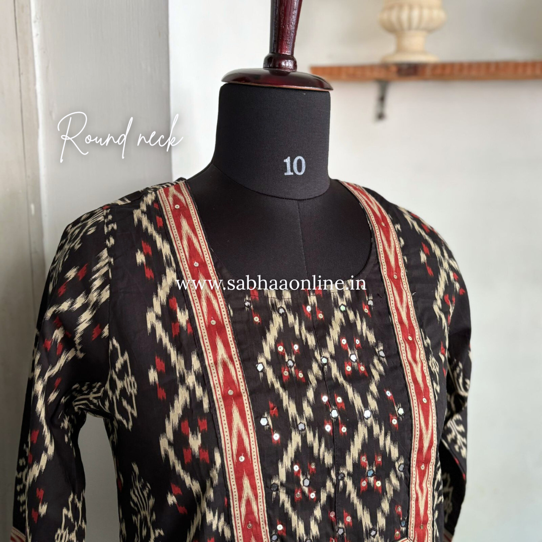 Agni - Black and Maroon Ikkat Cotton Kurti 3pc set - LN 19