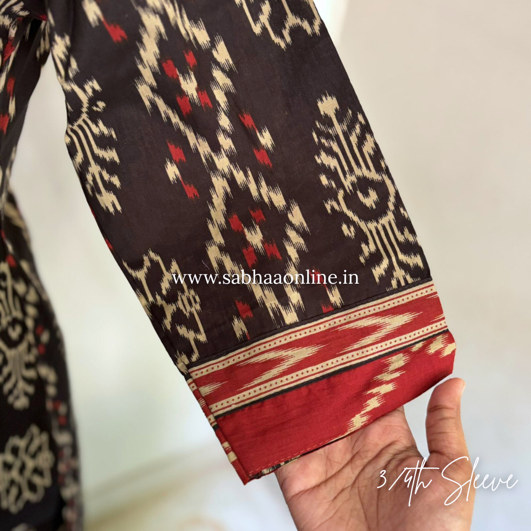 Agni - Black and Maroon Ikkat Cotton Kurti 3pc set - LN 19
